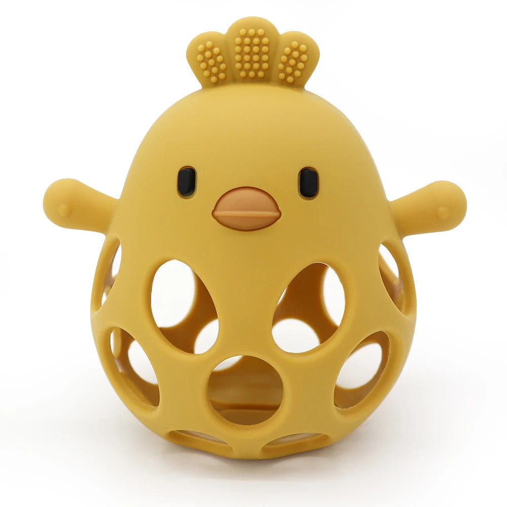 1PC Baby Silicone Teether Toys Cartoon Chick Shape Baby Toys Hollow Out Baby Care Equipment Chewing Training Baby Products Quick Pick Grocers