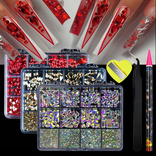 12 Grid Diamond Jewelry Set for Nail Art Decorations Nail Ab Flat Bottom Drill Nail Art Luxe Nail Shaped Diamond Illusion Color Econic Blanks