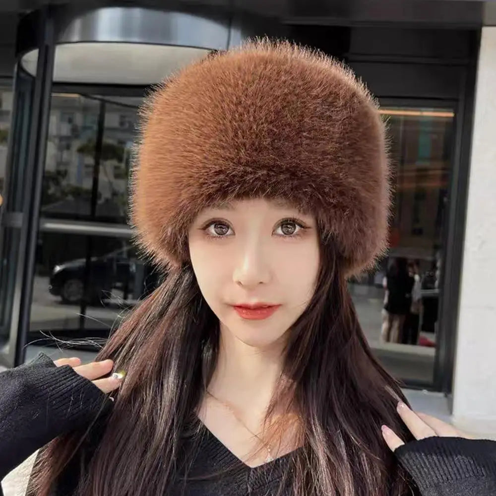 New Fluffy Fur Women's Winter Hat Winter Snow Ski Cap Female Faux Fur Thick Warm Windproof Hat Russian Hat Mink Fisherman's Hat Purest Peak