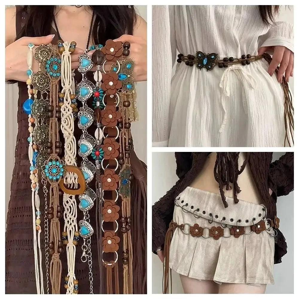 New Butterfly Tassel Waist Chain Y2K Trendy Bohemian Belt Summer Beach Accessories Vintage Flower Bohemian Belt Quick Pick Grocers