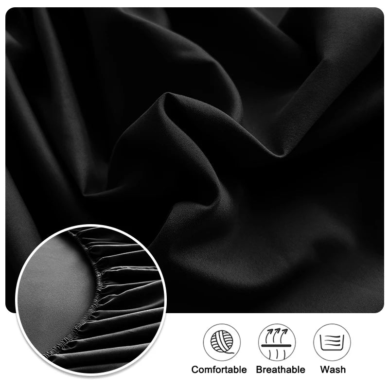 High Quality Fabric Fitted Sheet With Elastic Band Solid Color Mattress Sheet for King Queen Bed 150x200 180x200 200x220cm 1PC Quick Pick Grocers