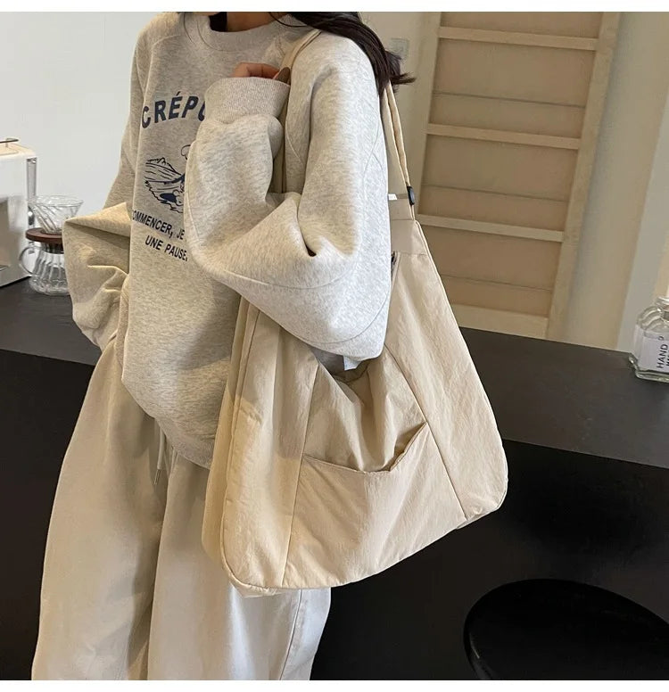 Trendy Women's Soft Cloth Shoulder Bag Solid Color Student 2026 Spring Y2k Casual Style Big Handbags Crossbody Bags for Women Quick Pick Grocers