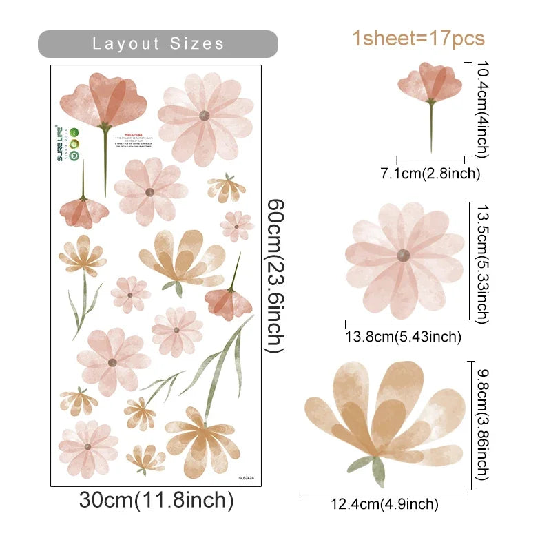 Boho Flowers Wall Stickers Child Watercolor Bedroom Living Room Home Decor Art Eco-frienly Removable Decals PVC Murals Econic Blanks