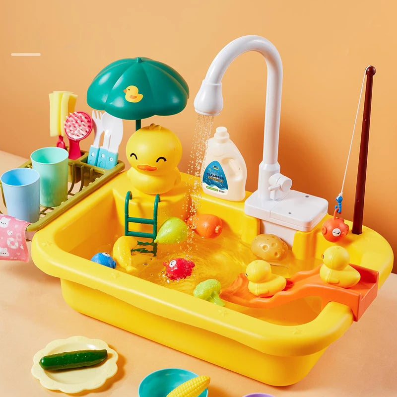 Kids Kitchen Sink Toys Electric Dishwasher Playing Toy With Running Water Pretend Play Food Fishing Toy Role Playing Girls Gift Econic Blanks