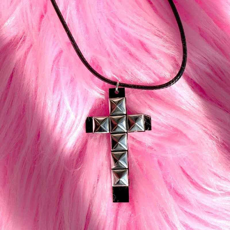 Punk Jewelry Rivet Cross Pendant Necklace for Women Cool Accessories Grunge Rock Fashion 90s Aesthetic Necklace Goth Quick Pick Grocers