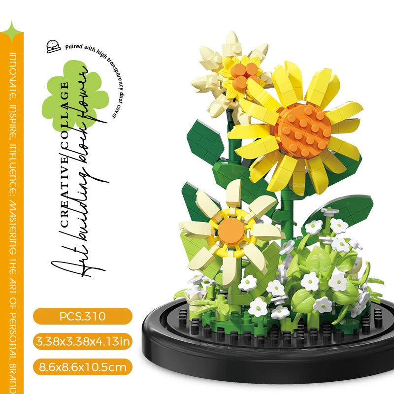 Micro particle building block bouquet handmade gift, children's puzzle toy handmade DIY sunflower desktop decoration ornament Quick Pick Grocers