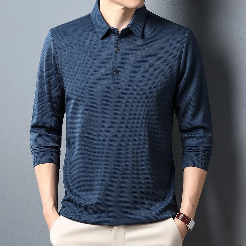 Men's Business Casual Polo Long Sleeve T-shirt Summer Comfortable  Top Quick Pick Grocers