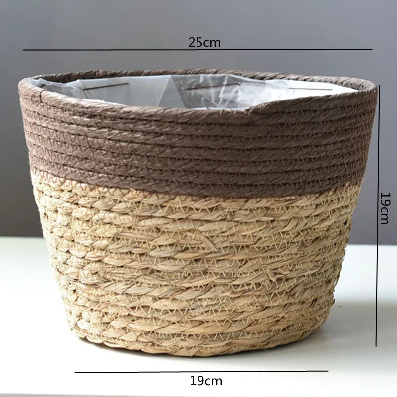Straw Weaving Flower Plant Pot Basket Grass Planter Basket Indoor Outdoor Flower Pot Cover Plant Containers for Plantable Plants Quick Pick Grocers