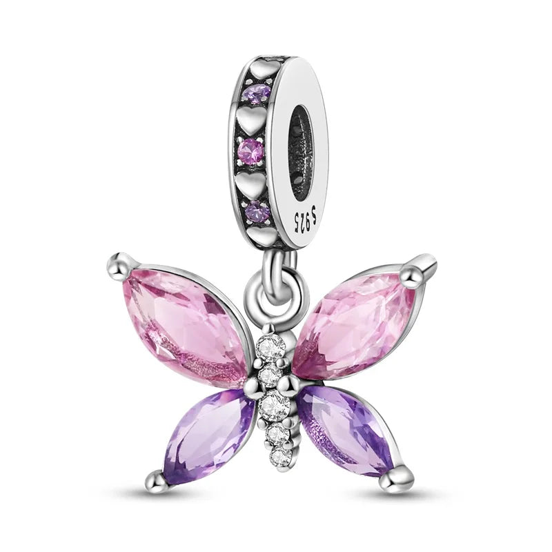 Original 925 Sterling Silver Colorful Butterfly Charms Beads Pendants Fit S925 Bracelet Necklace Fine DIY Birthday Jewelry Econic Blanks