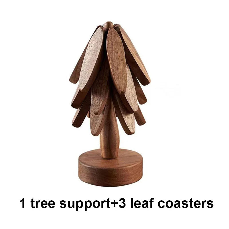 4PCS Tree Design Stand Bamboo Wooden Trivets Decorative Anti Scald Heat Resistant Table Mat Coaster Wood Placemats Pot Quick Pick Grocers