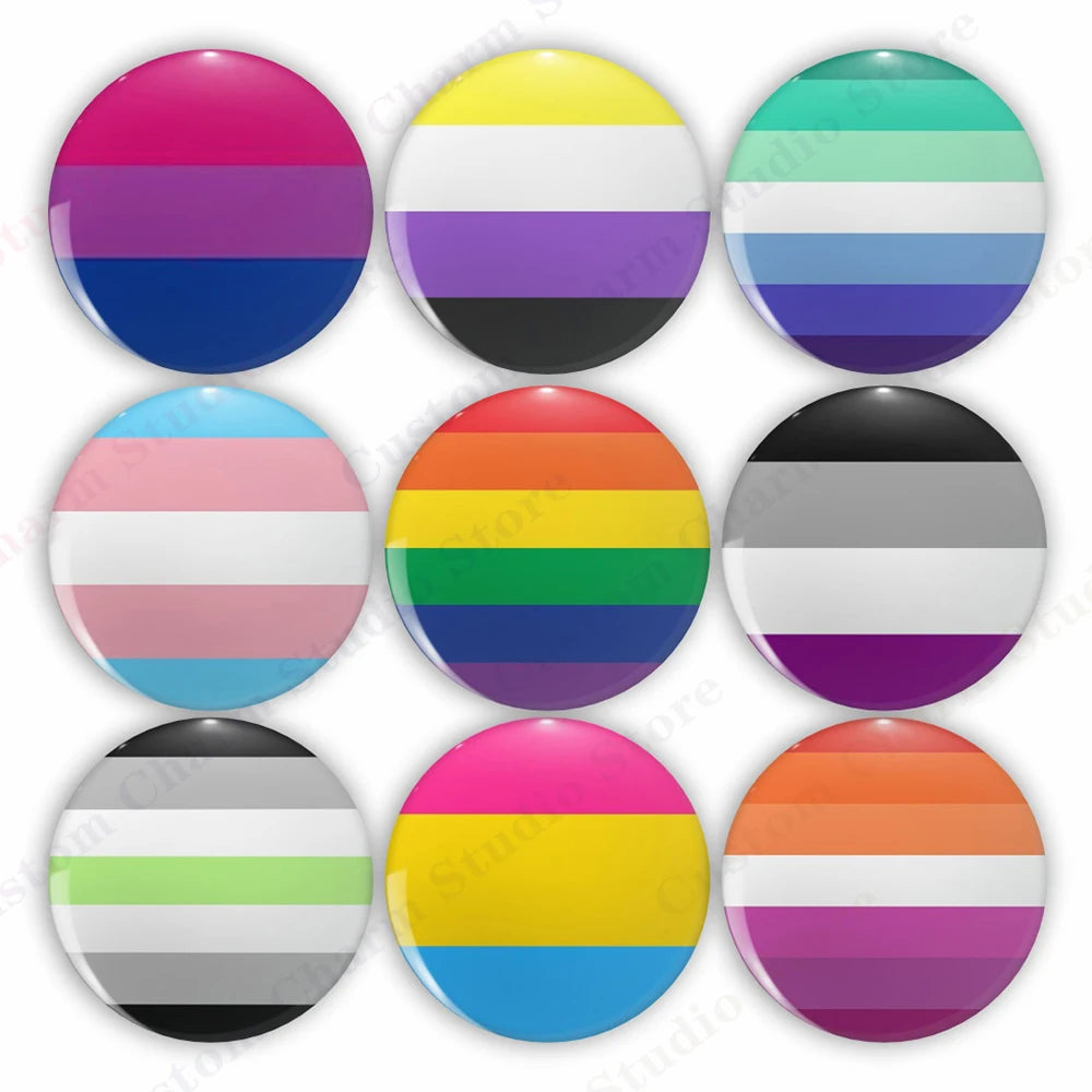 LGBT Rainbow Flag Button Pins Gay Lesbian Bisexual Trans Pansexual Symbol Tinplate Brooches Lapel Badges Backpack Jewelry 44mm Quick Pick Grocers