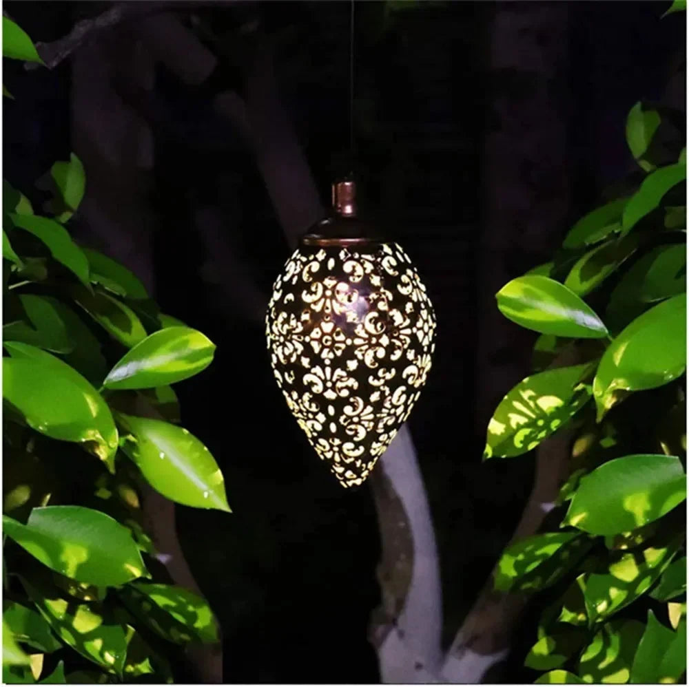 Outdoor Water Drop Shaped Solar Projection Light Waterproof Hollowed-out for Garden Patio Stair Fence Street Landscape Balcony Quick Pick Grocers