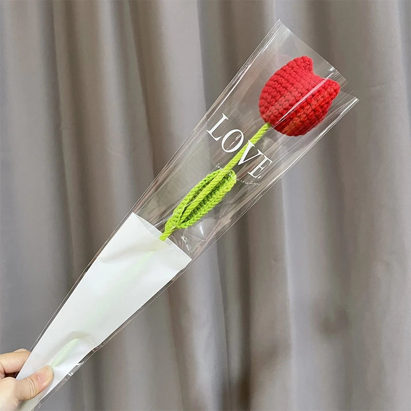 1pc Tulip Crochet Flowers Artificial Woven Flowers Handmade Tulipanes Wedding Gift for Guest Home Decoration Mother's Day Gift Quick Pick Grocers