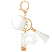 Creative Resin Initials White Fringe Fur Ball Women Keychain A-Z Letter Pendant Handbag Decor Car Key Ring Jewelry Gift Quick Pick Grocers