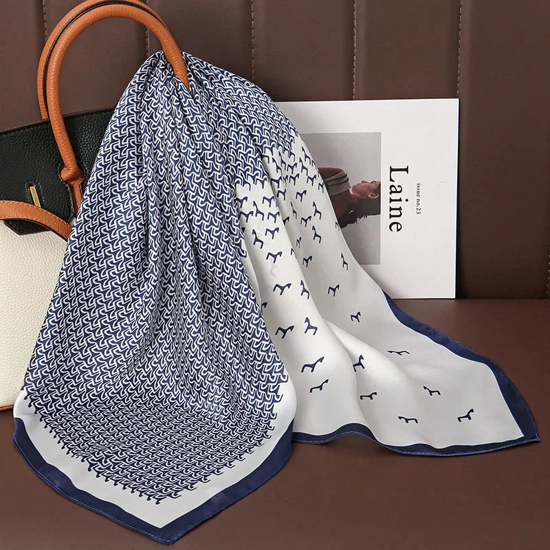 Luxury Print Satin Silk Square Scarf for Women Shawl Hijab Neckerchief Female Hair Ribbon Headband Fashion Wrap Bandana 2023 New Econic Blanks