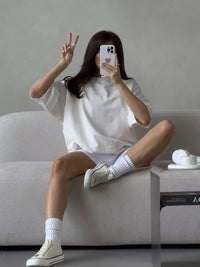 Hirsionsan Summer Casual Oversized T-shirts Women 100% Cotton Pink Loose Tees 2025 New Cusual Solid O Neck Female Aesthetic Tops Quick Pick Grocers