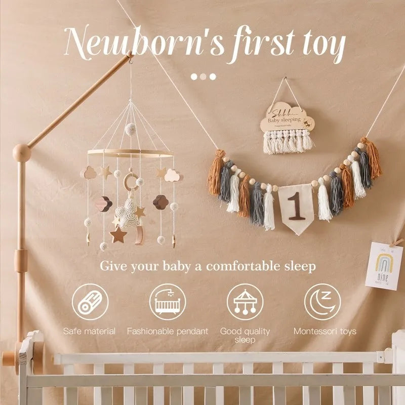 Mobile Wooden Bell Baby Toys 0-12 Months Rattle Toys Bed Newborn Crib mobile With Music Box Bed Bell Hanging Toys Crib Bracket Purest Peak