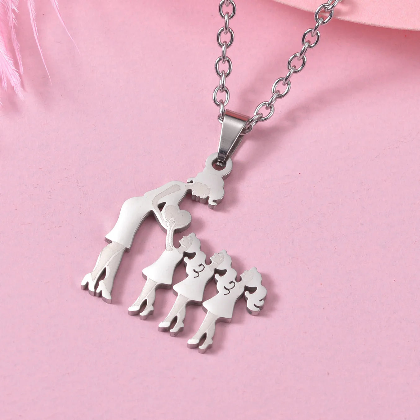 Girls Boy Children Stainless Steel Family Necklaces Mama Pendants Necklace Birthday Gifts For Women Jewelry Mother's Day Jewelry Quick Pick Grocers