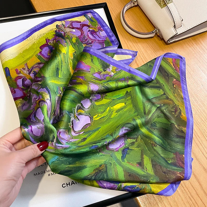 2025 Fashion 100% Real Silk Scarf 53cm Square Bandelet Women's Silk Temperament Small Scarf Neck Decorative Wrap Printed Scarves Quick Pick Grocers