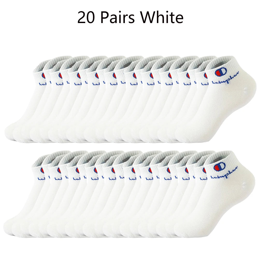 5/10/20 Pairs Men Ankle Socks Cotton Brand Classic Fashion Black White Socks Breathable Mesh Athletic Sports Socks for Summer Quick Pick Grocers