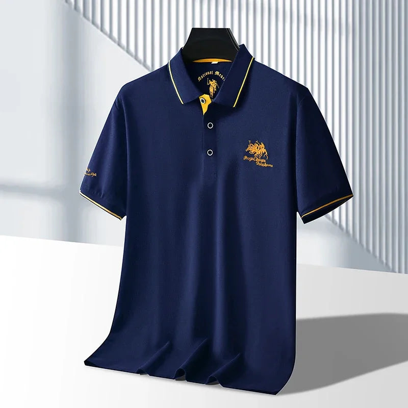 Men's Business Casual Short Sleeved Embroidered Solid Color Polo Shirt Fashionable Breathable Comfortable Summer Versatile Top Quick Pick Grocers