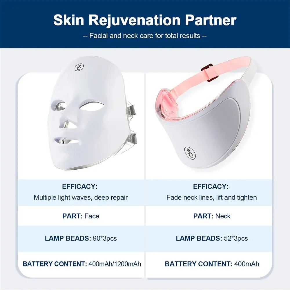 7 Colors Led Facial Mask With Neck Red Light Therapy Mask For Skin Tightening Lifting Anti-aging Bio-Light Beauty Whitening Home Quick Pick Grocers