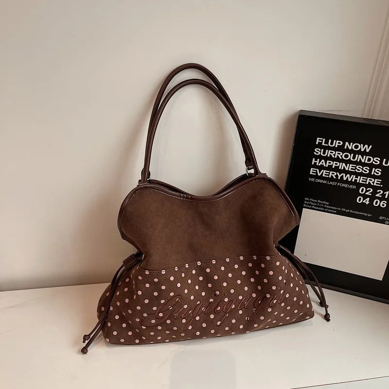 Brand Women's Shoulder Bag Y2k Fashion Sweet Polka Dot Handbag Korean Casual Versatile Leopard Print Brown Frosted Tote Bags Quick Pick Grocers