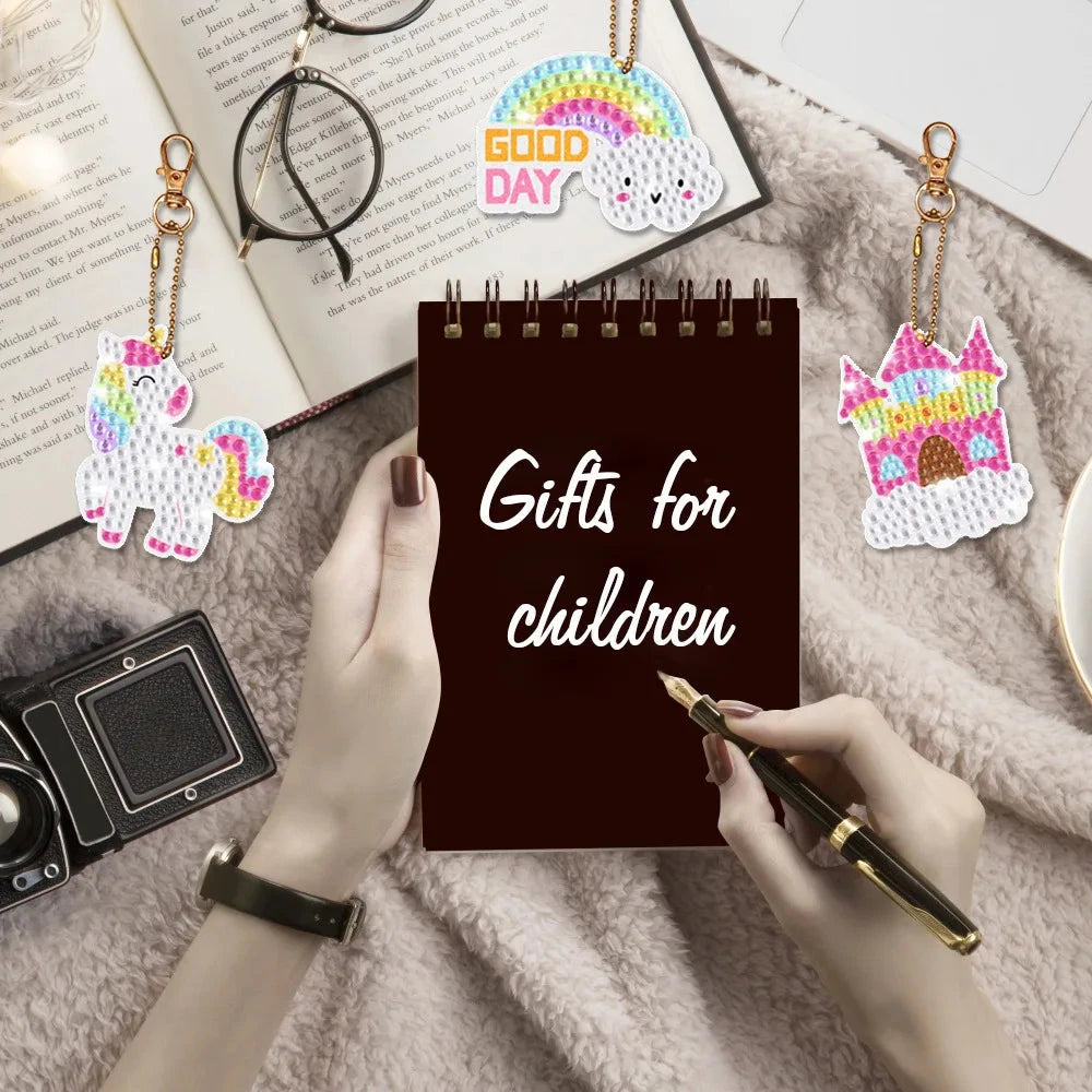 Children's cartoon unicorn magic gemstone diamond painting children's set, homemade keychain sticker art craft children's girl Econic Blanks