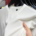 Men's Short Sleeve Mesh Bamboo Ice Silk T-shirt Casual Versatile Summer Elastic Slimming Top for Men Quick Pick Grocers