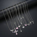 9 Pcs Women's Elegant Zircon Pendants Necklace Set Fashion Pink Color Cross Butterfly Heart Bowknot Necklaces Party Jewelry Gift Quick Pick Grocers