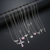 9 Pcs Women's Elegant Zircon Pendants Necklace Set Fashion Pink Color Cross Butterfly Heart Bowknot Necklaces Party Jewelry Gift Quick Pick Grocers