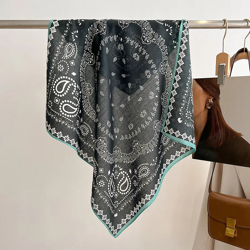 Spring/Summer 70cm Cashew Print Square Scarf Women’s Breathable Imitation Silk Bandanna Luxury Female Neckerchief Fashion Hijab Quick Pick Grocers
