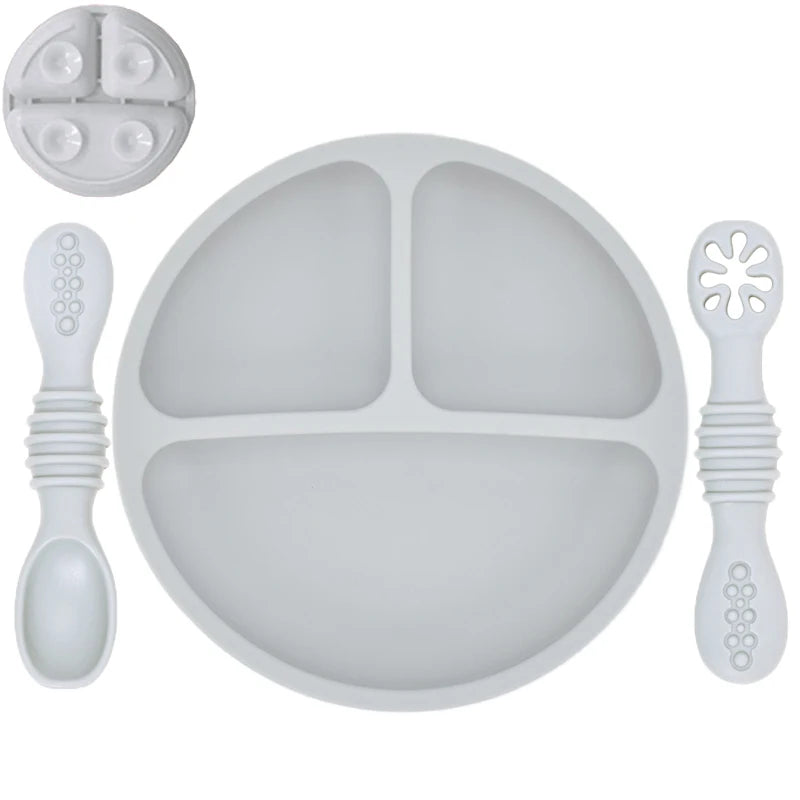 Silicone Baby Sucker Silicone Dining Plate Rice Spoon Set Cute Cartoon Children Dishes Smile Face Baby Tableware Retro Kid Bowl Purest Peak
