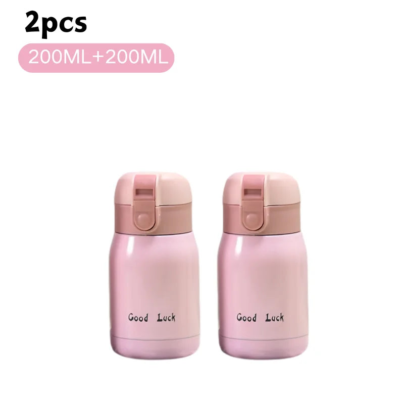 200/350ml Cute Mini Thermos Cup Stainless Steel Thermal Coffee Mug Portable Vacuum Flask Insulated Water Bottle with Button Lid Quick Pick Grocers