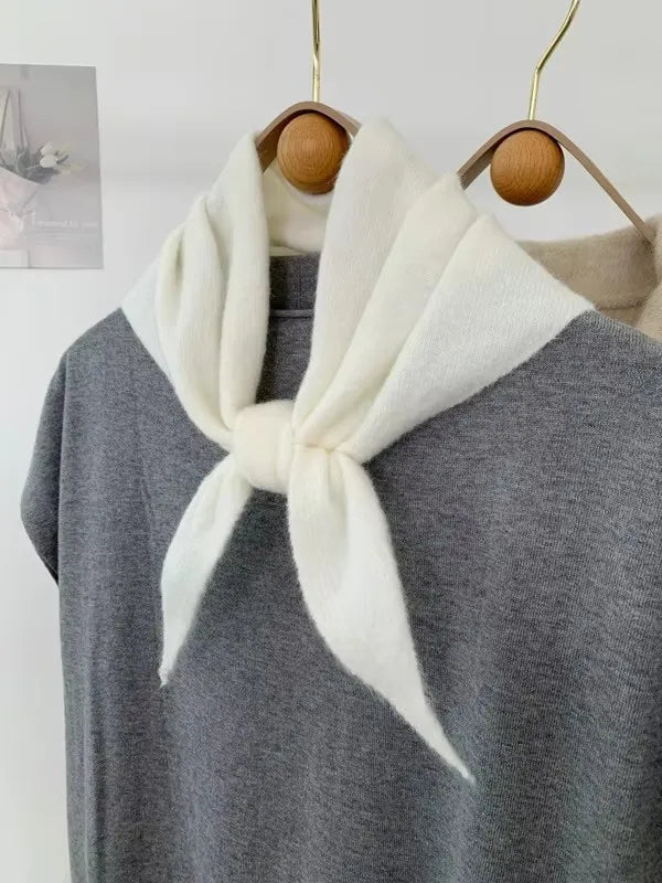 New Women Wool Scarf Shawl Winter Warm Soft Knitted Striped Triangle Fashion Brand Bandana Lady Wool Scarves Quick Pick Grocers