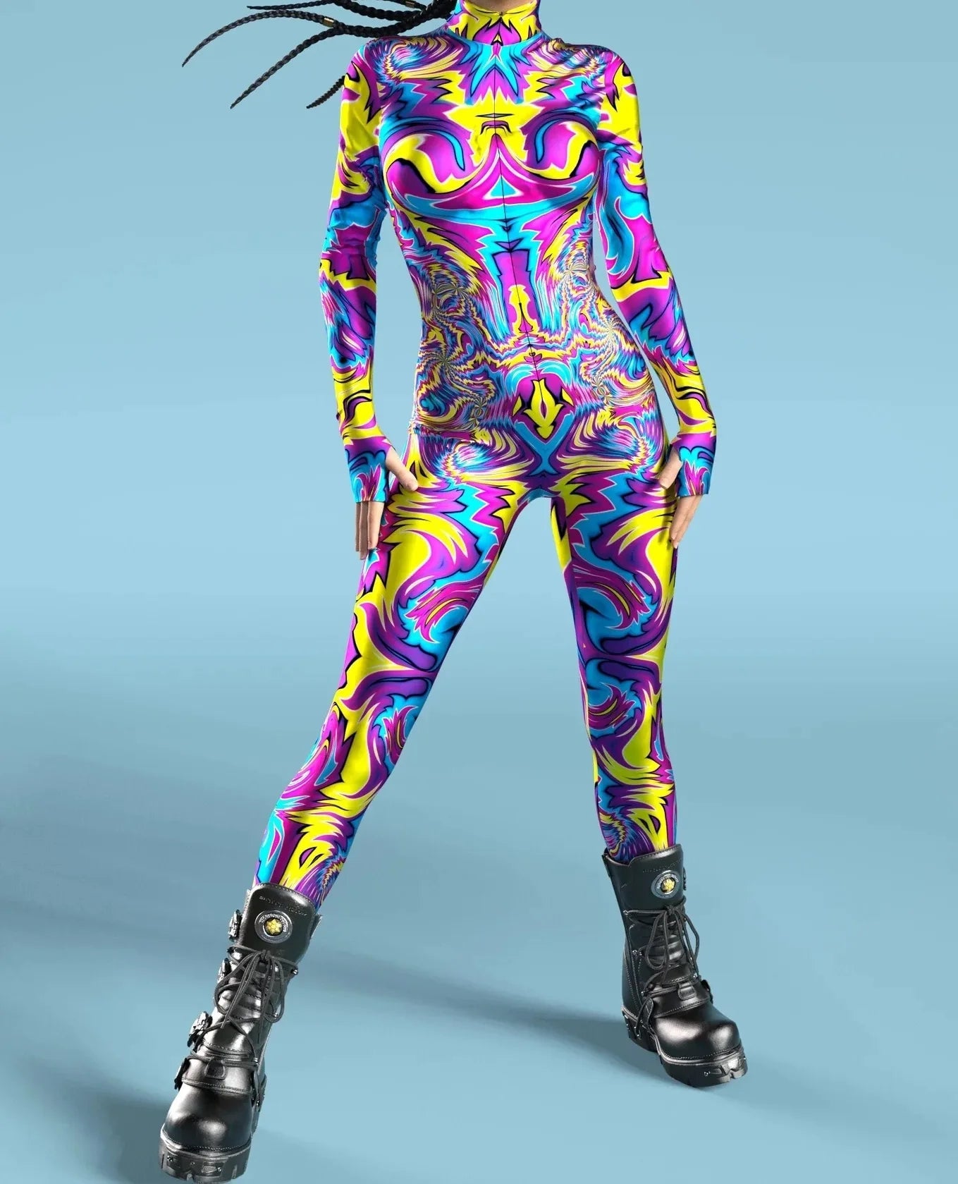 Colorful Rainbow Abstract Geometry 3D Print Women Sexy Skinny Jumpsuit Carnival Holiday Party Cosplay Costumes Fancy Bodysuit Quick Pick Grocers