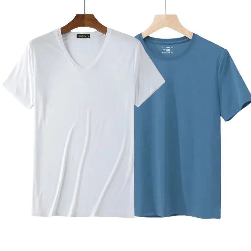 2 Packs Bamboo Fiber Round Neck T-shirts Short Sleeve Classic Tees Sweat-absorbent Gym Man Undershirt Solid Color Tee Black New Quick Pick Grocers