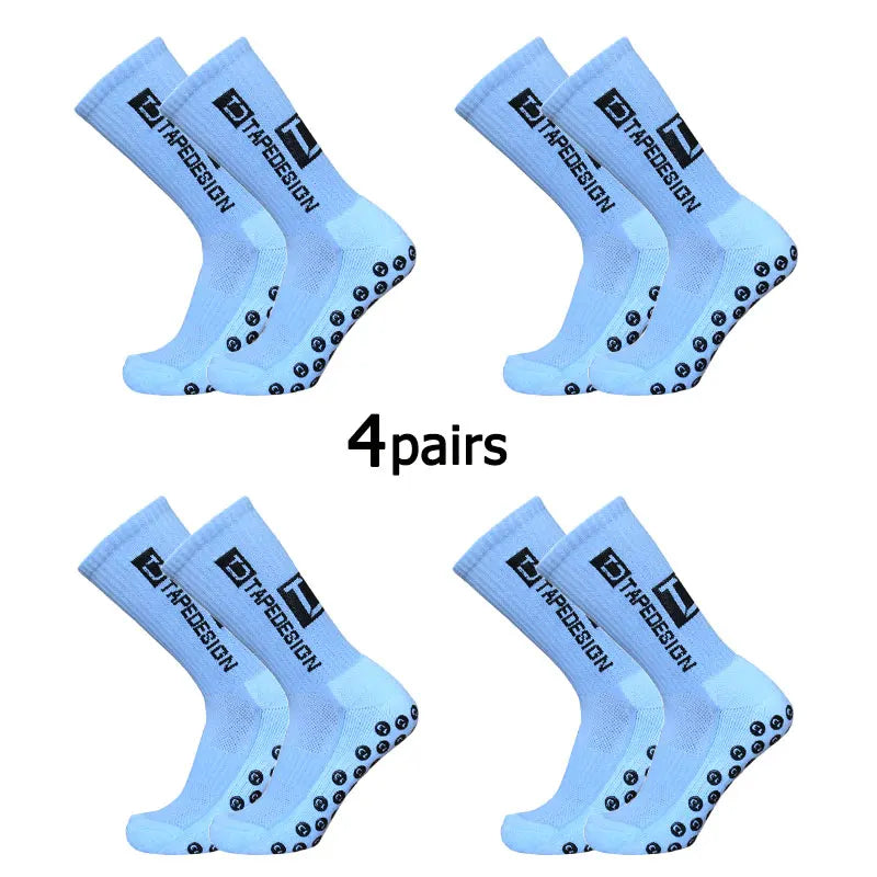 4Pairs/Lot 2024 New ANTI SLIP Tapedesign Football Socks Mid Calf Non-Slip Soccer Sport Cycling Sports Mens Sock EU38-45 Quick Pick Grocers