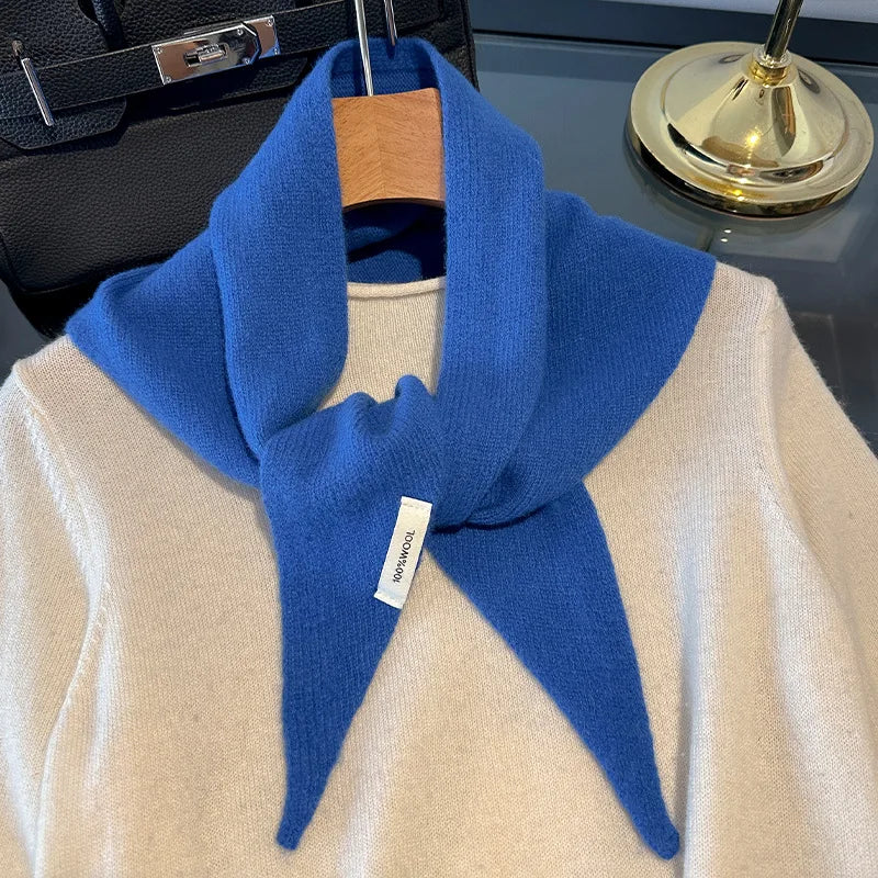 Knitted Scarf Women 100% Wool Winter Warm Scarves Bright Solid Color Design Thickened Shawl Soft Triangle Pashmina Neck 2025 NEW Quick Pick Grocers