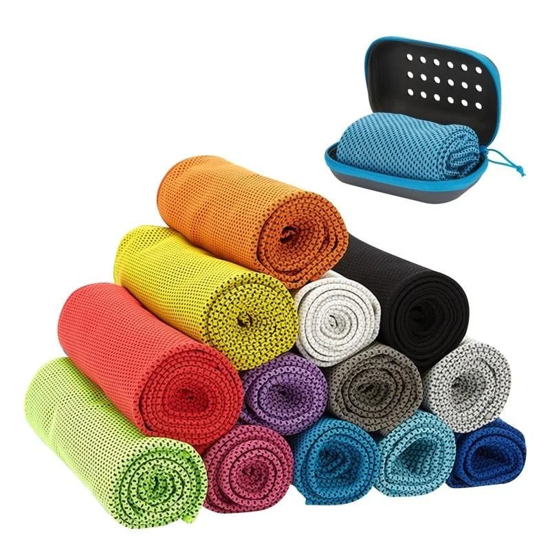 Quick Drying Cooling Towel Soft Breathable Chilly Sweat Absorption Cold Towel with Storage Box Sports Running Yoga Gym Club Quick Pick Grocers