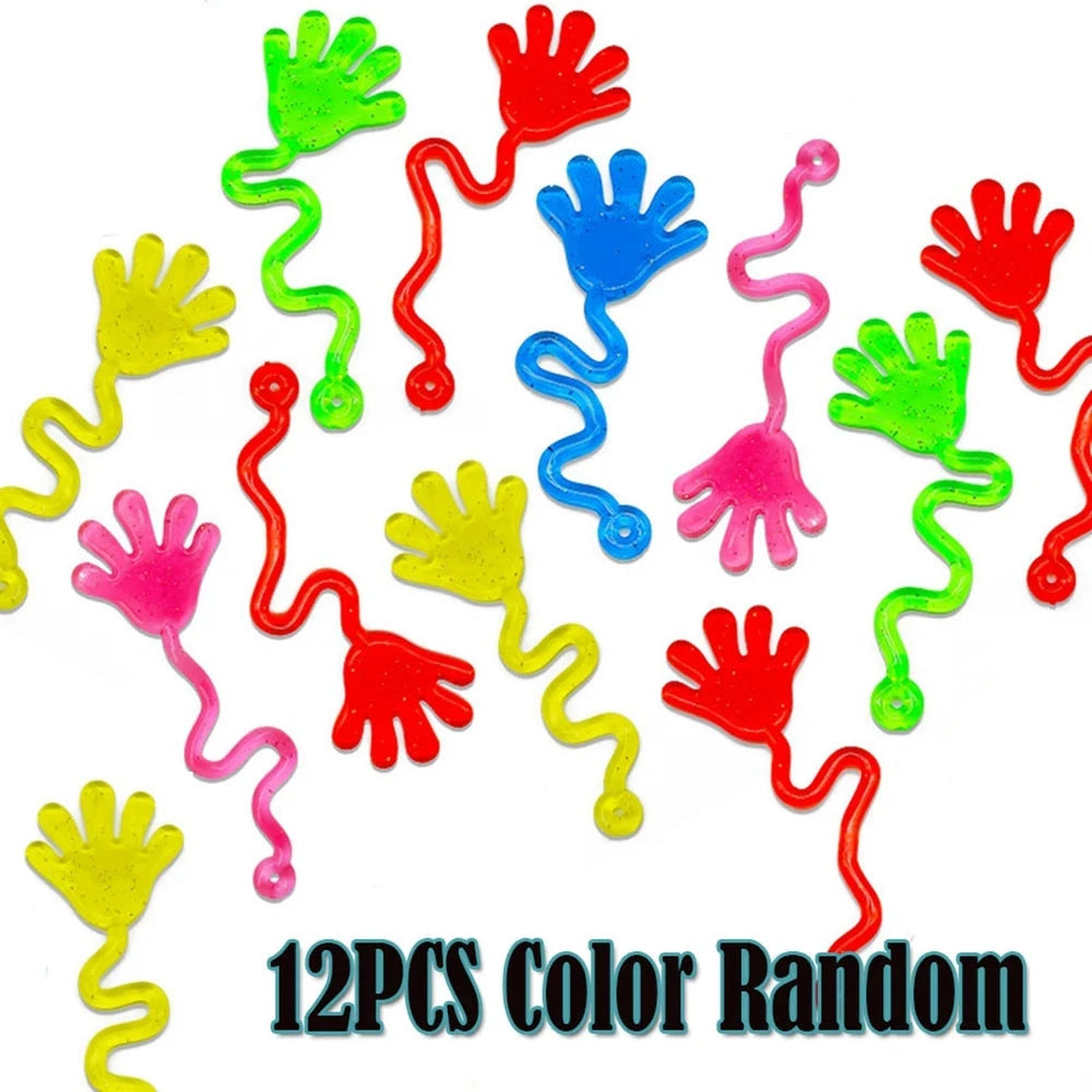 12PCS for Kids Adult Glitter Sticky Hands Mini Stretchy Stress Relief Sensory Toys Party Favors Supplies Goodie Bag Stuffers Econic Blanks