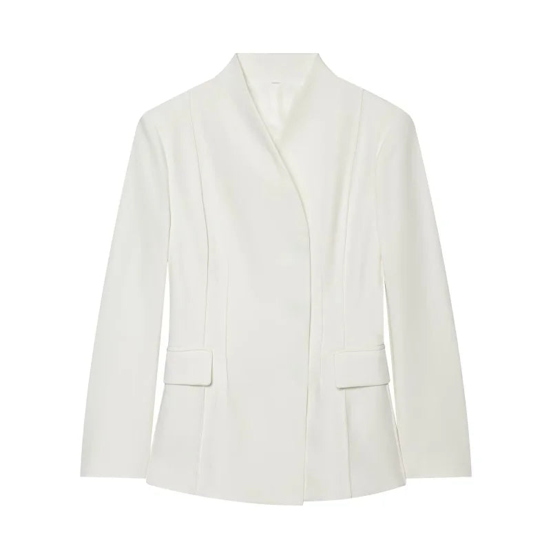 ETJ 2025 women's new fashion design three-dimensional cut high collar slim suit jacket & matching casual trousers Quick Pick Grocers