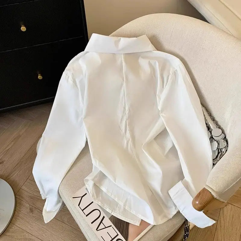 Designer Irregular Long sleeve Polo Shirt Women Tunic White Elegant Basic Top Blouse Ladies Fashion Work Wear Shirts Quick Pick Grocers