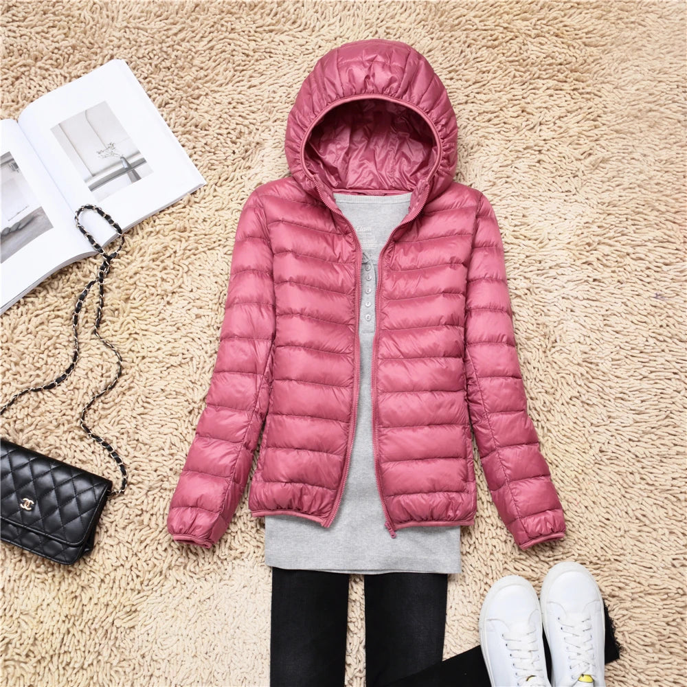 Women Puffer Jacket 15 Colors Plus Size 5XL 6XL 7XL 2025 New Spring Autumn Female Ultra Lightweight Packable Hooded Down Coats Quick Pick Grocers