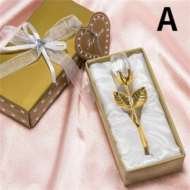 6 Colors Crystal Glass Rose Flower Figurines Craft Valentine's Day Favors X'mas Lovers' Gift Souvenir Home Wedding Decoration Econic Blanks