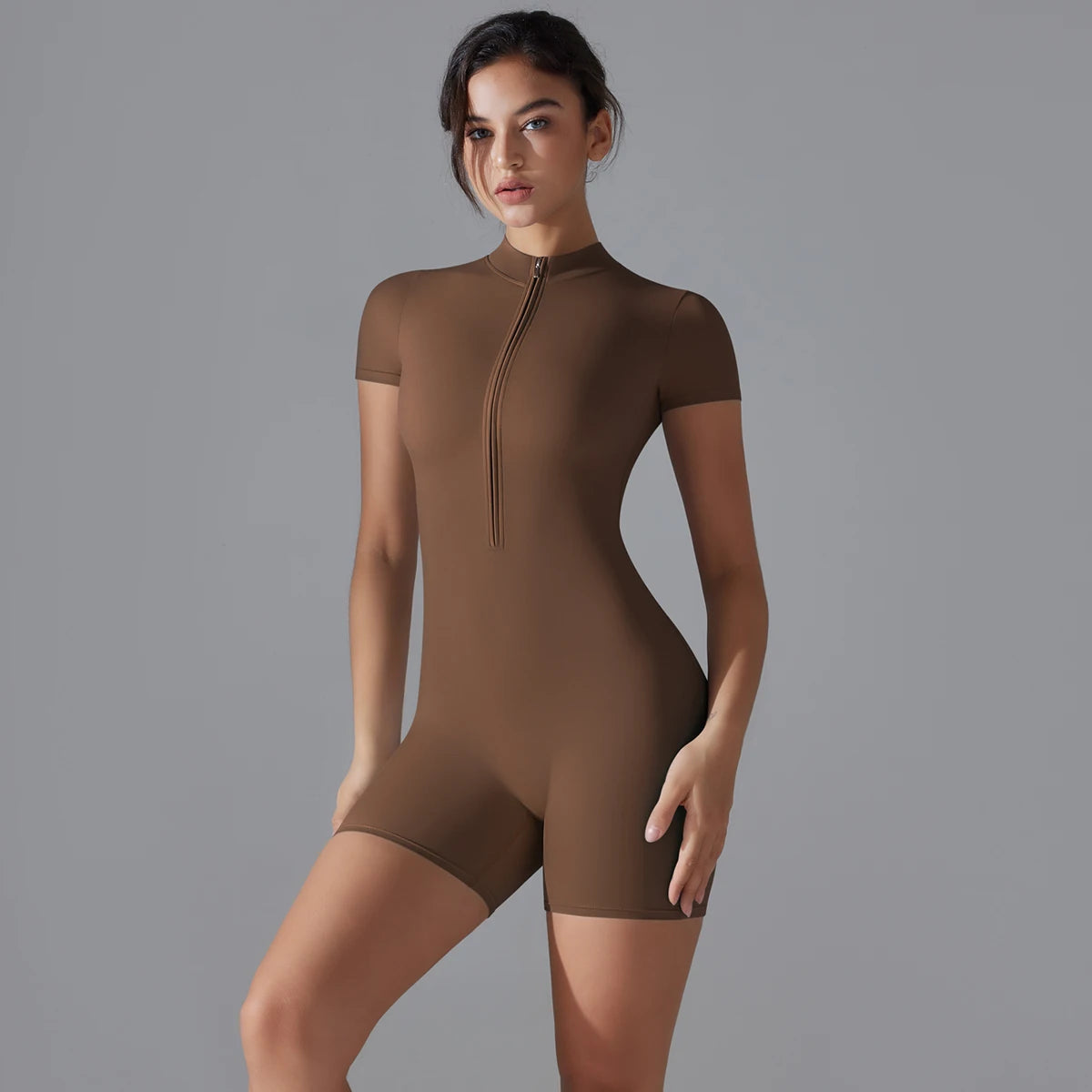 Yoga Set Women's Jumpsuits One-Piece Suit Zipper Short Sleeve Gym Push Up Workout Clothes Fitness Bodysuit Sportswear Tracksuit Quick Pick Grocers