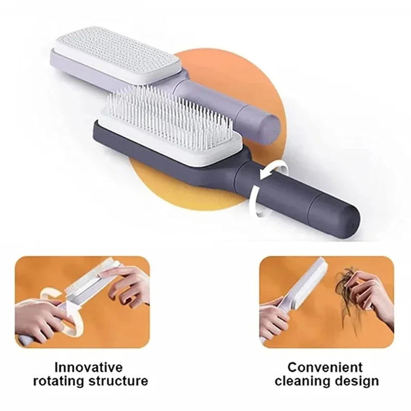 Automatic Cleaning Rotating Lifting Comb Self Cleaning Hairbrush Rotating Retractable Anti Static Massage Comb Scalp Hair Comb Quick Pick Grocers