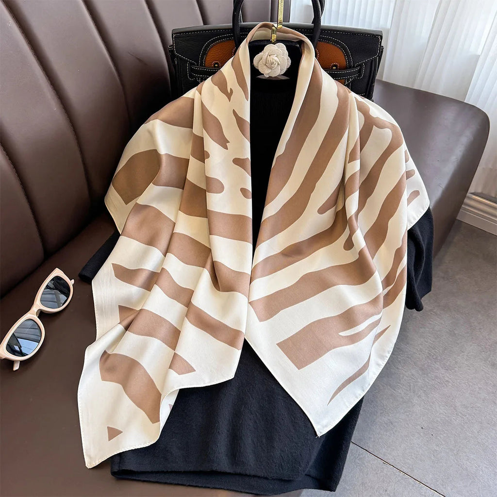 90*90Cm Square Scarf Twill Silk Feeling Women Head Shawls and Wraps Luxury Hair Tree Print Neck Scarves Hijab Bandana Pashmina Quick Pick Grocers