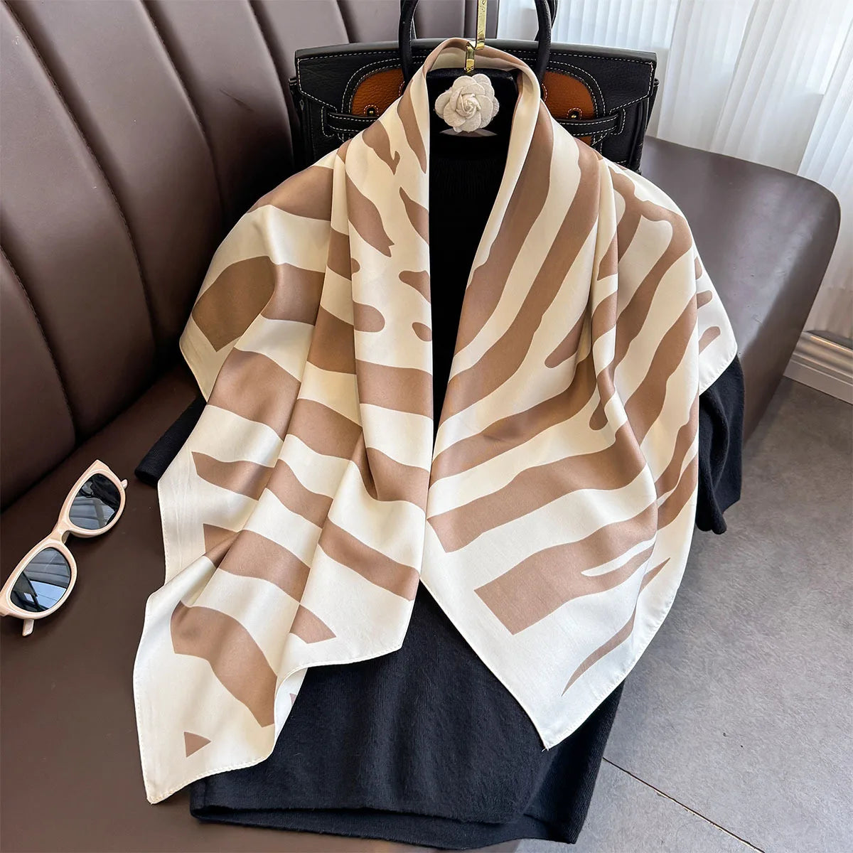 90*90Cm Square Scarf Twill Silk Feeling Women Head Shawls and Wraps Luxury Hair Tree Print Neck Scarves Hijab Bandana Pashmina Quick Pick Grocers