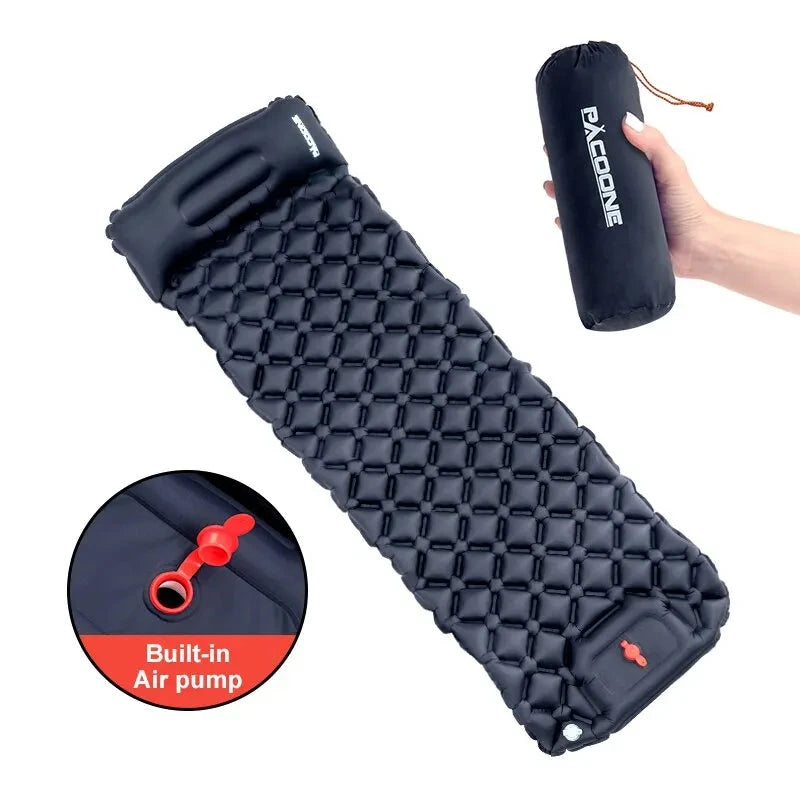 Outdoor Camping Inflatable Mattress Sleeping Pad With Pillows Ultralight Air Mat Built In Inflator Pump Hiking Econic Blanks